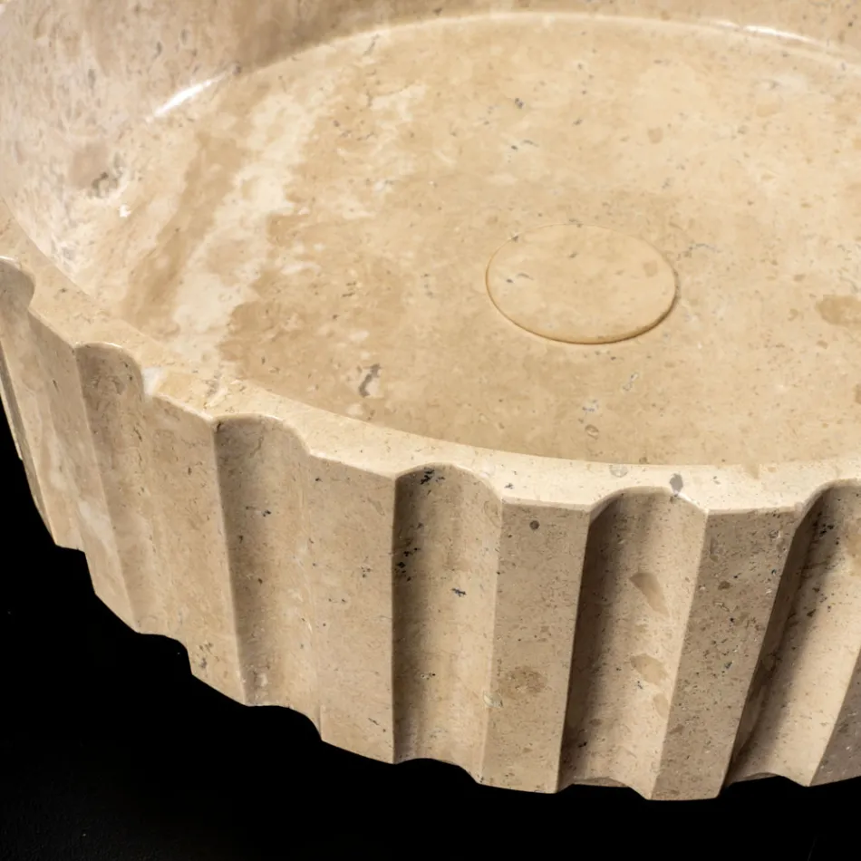 Lavoar rotund pe blat din marmură travertin - Cattleya Viadurini