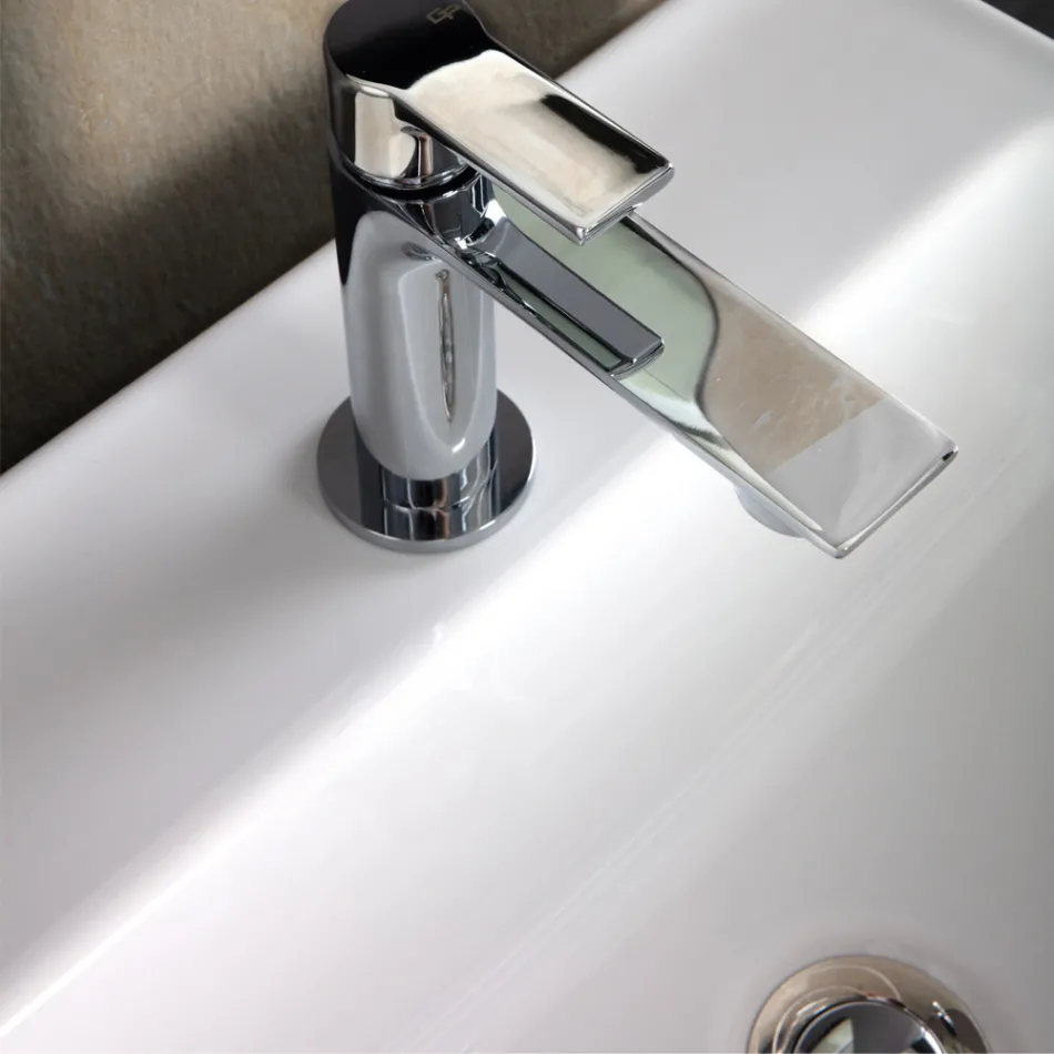 Lavoar de blat Aster Square din ceramică albă cu orificiu pentru baterie Viadurini