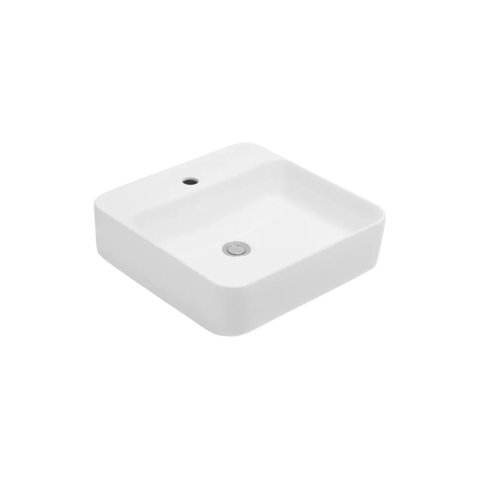 Lavoar de blat Aster Square din ceramică albă cu orificiu pentru baterie Viadurini