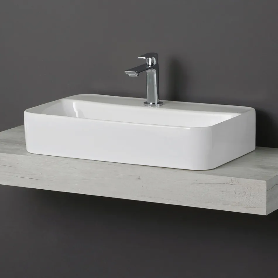 Lavoar de blat Aster Square din ceramică albă cu orificiu pentru baterie Viadurini