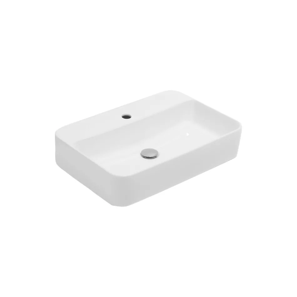 Lavoar de blat Aster Square din ceramică albă cu orificiu pentru baterie Viadurini