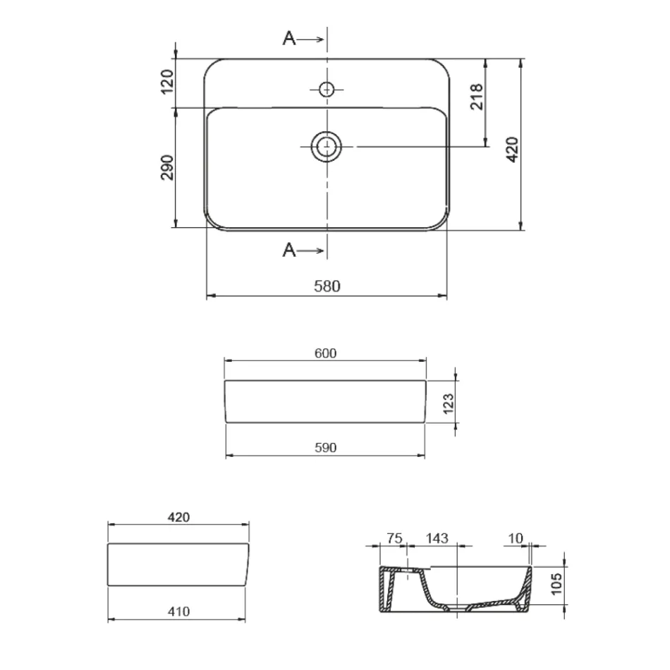 Lavoar de blat Aster Square din ceramică albă cu orificiu pentru baterie Viadurini