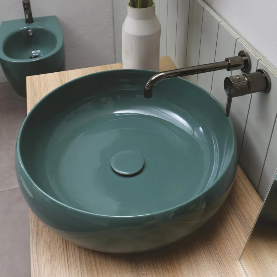 Lavoar rotund de blat din ceramică lucioasă Made in Italy - Candito Viadurini
