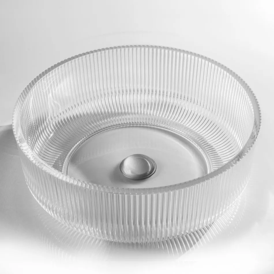 Lavoar rotund pe blat din sticla venetiana Plissè Made in Italy - Zircon Viadurini