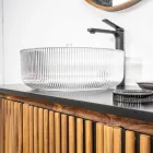 Lavoar rotund pe blat din sticla venetiana Plissè Made in Italy - Zircon Viadurini