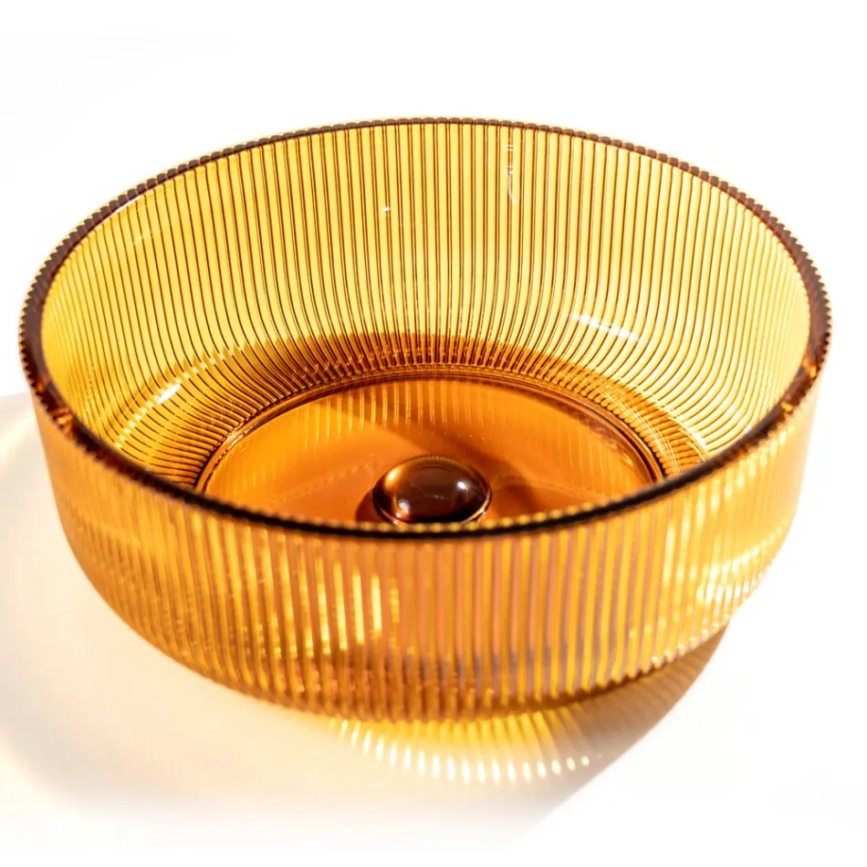 Lavoar rotund pe blat din sticla venetiana Plissè Made in Italy - Zircon Viadurini