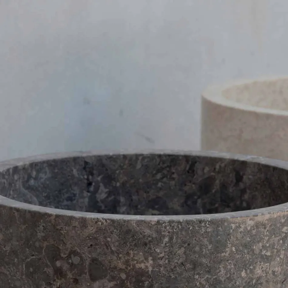 Chiuvetă independentă de baie cilindrică din marmură gri - Cremino Viadurini