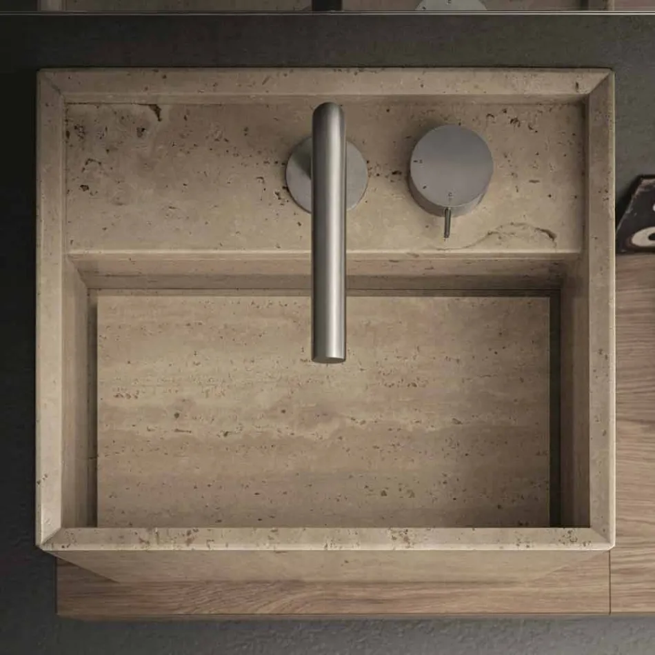 Chiuvetă de baie modernă, cu design înalt, din piatră, din blat - Farartlav2 Viadurini