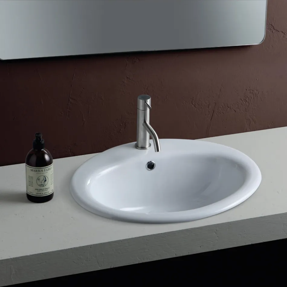 Chiuvetă de blat din ceramică albă cu design modern - Papavero Viadurini