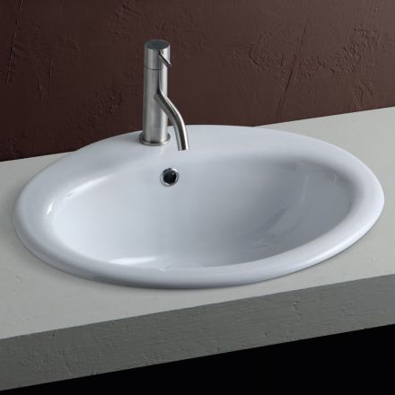 Chiuvetă de blat din ceramică albă cu design modern - Papavero Viadurini