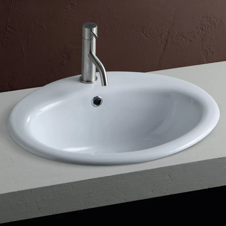Chiuvetă de blat din ceramică albă cu design modern - Papavero Viadurini
