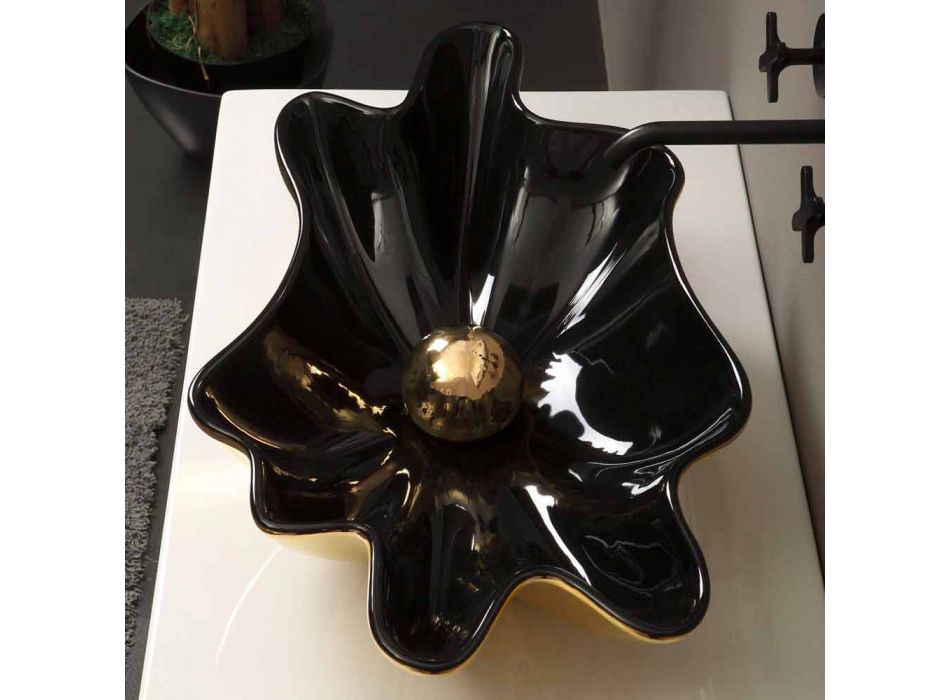 Designer chiuvetă ceramică negru și aur făcut în Italia Rayan Viadurini