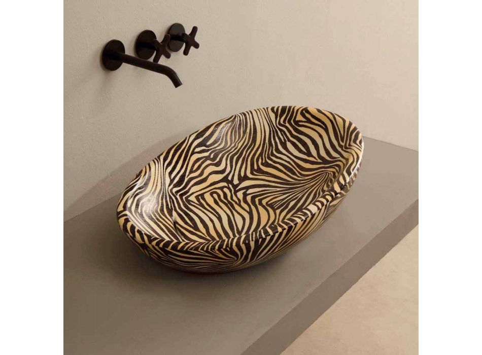 Design chiuvetă ceramică cu zebră portocalie făcută în Italia Glossy Viadurini