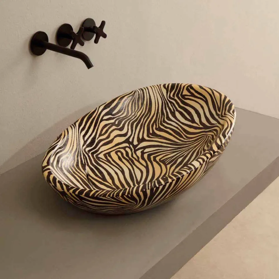 Design chiuvetă ceramică cu zebră portocalie făcută în Italia Glossy Viadurini