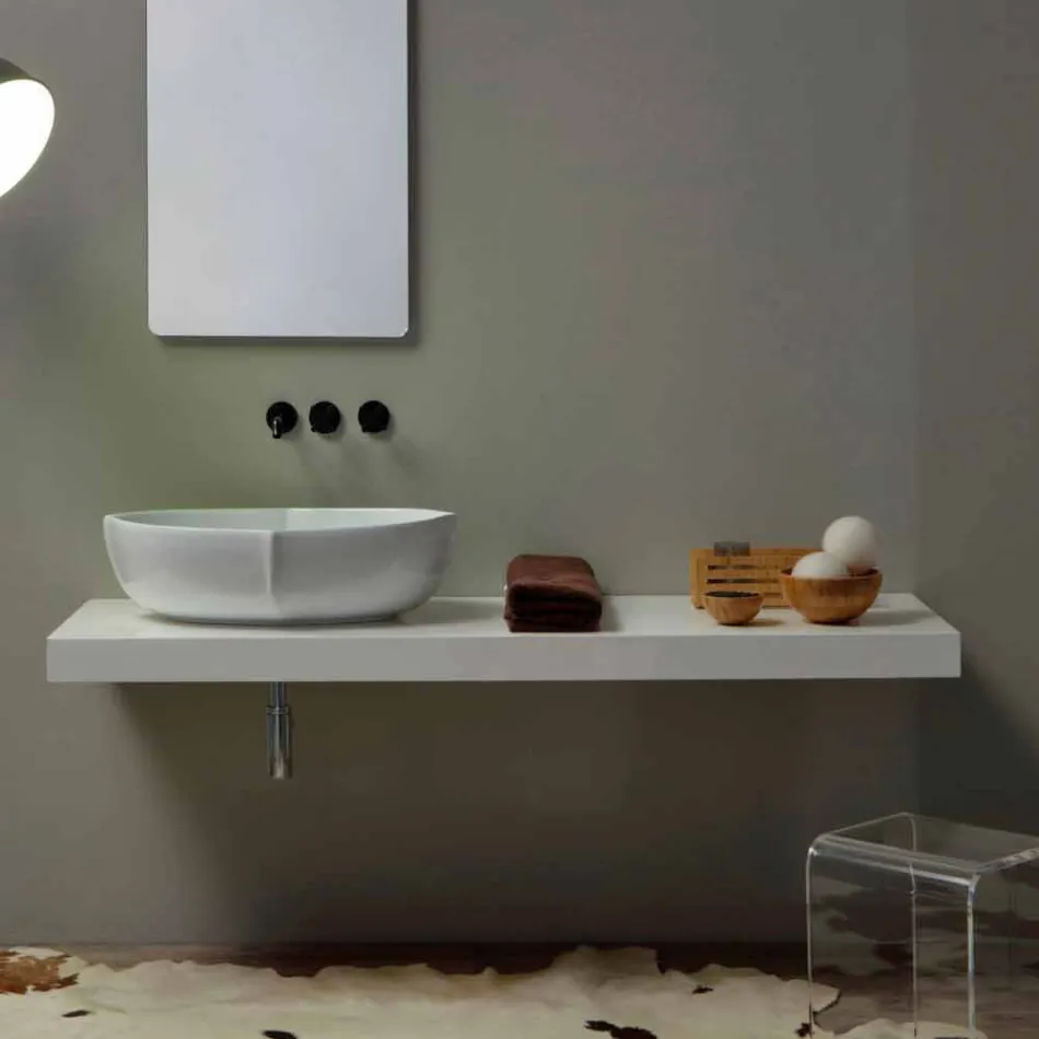 Blat de design din blat de ceramica alba realizat in Italia Oscar Viadurini