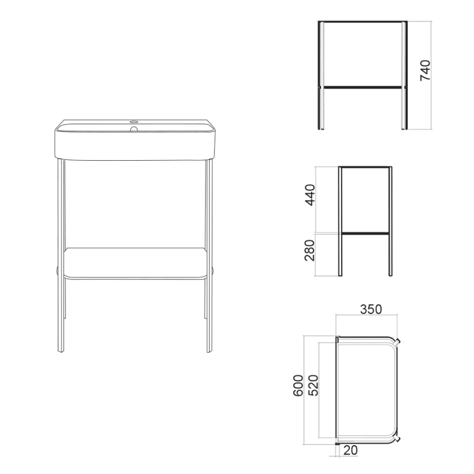 Lavoar din ceramică cu structură pe pardoseală cu raft Made in Italy - Graffa Viadurini