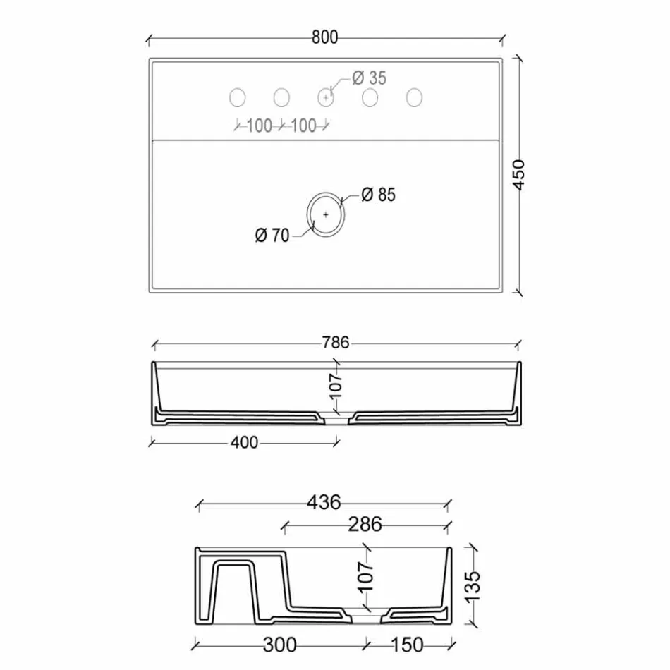 ceramica chiuveta de design modern Sun 80x45 cm, made in Italy Viadurini