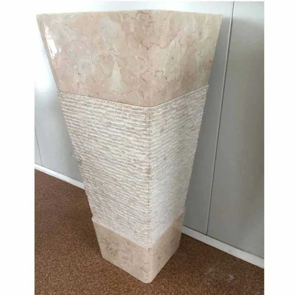 Chiuveta din piatră naturală cu coloană Robin, o singură bucată albă Viadurini