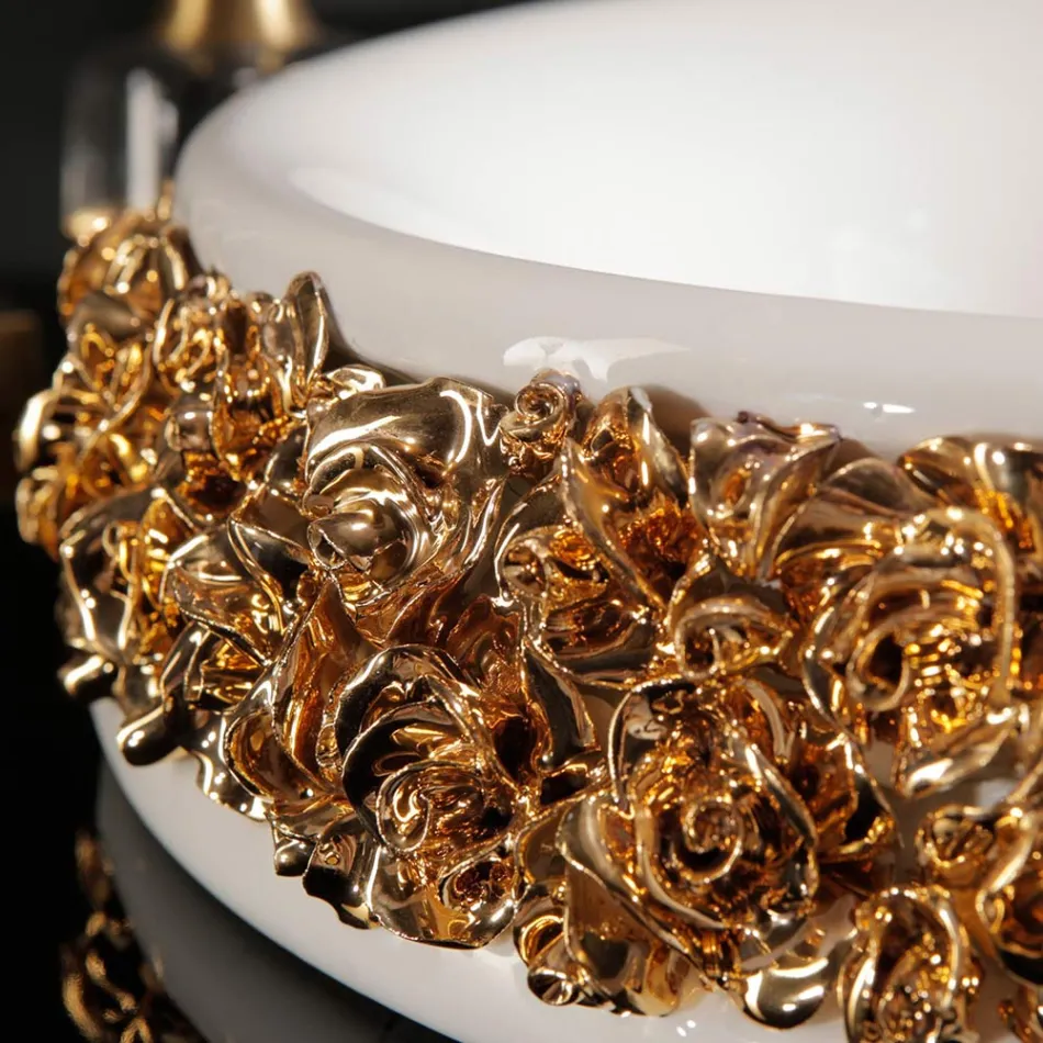 Lavoar din portelan cu petale aplicate manual Made in Italy - Amarone Viadurini