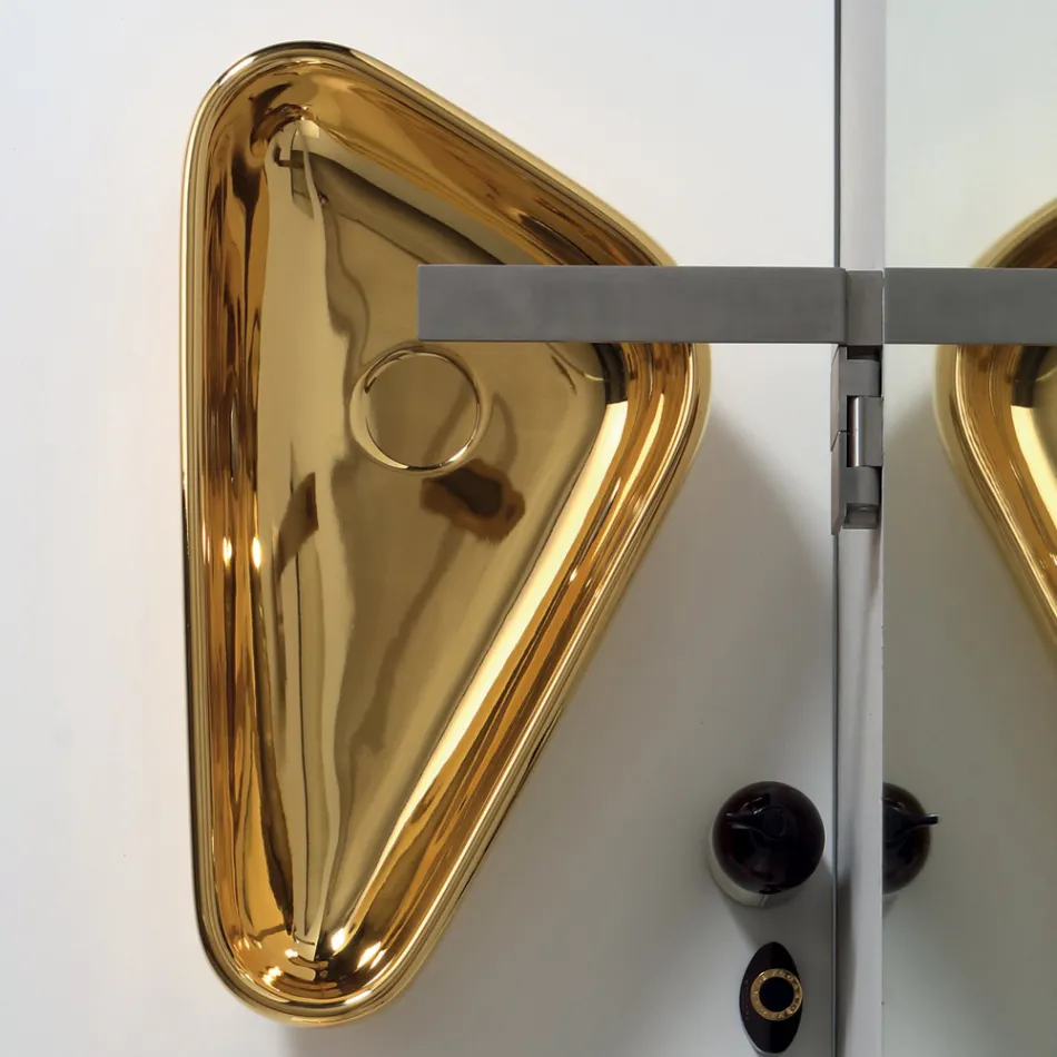 Lavoar modern pe blat din ceramica aurie fabricat in Italia Sofia Viadurini