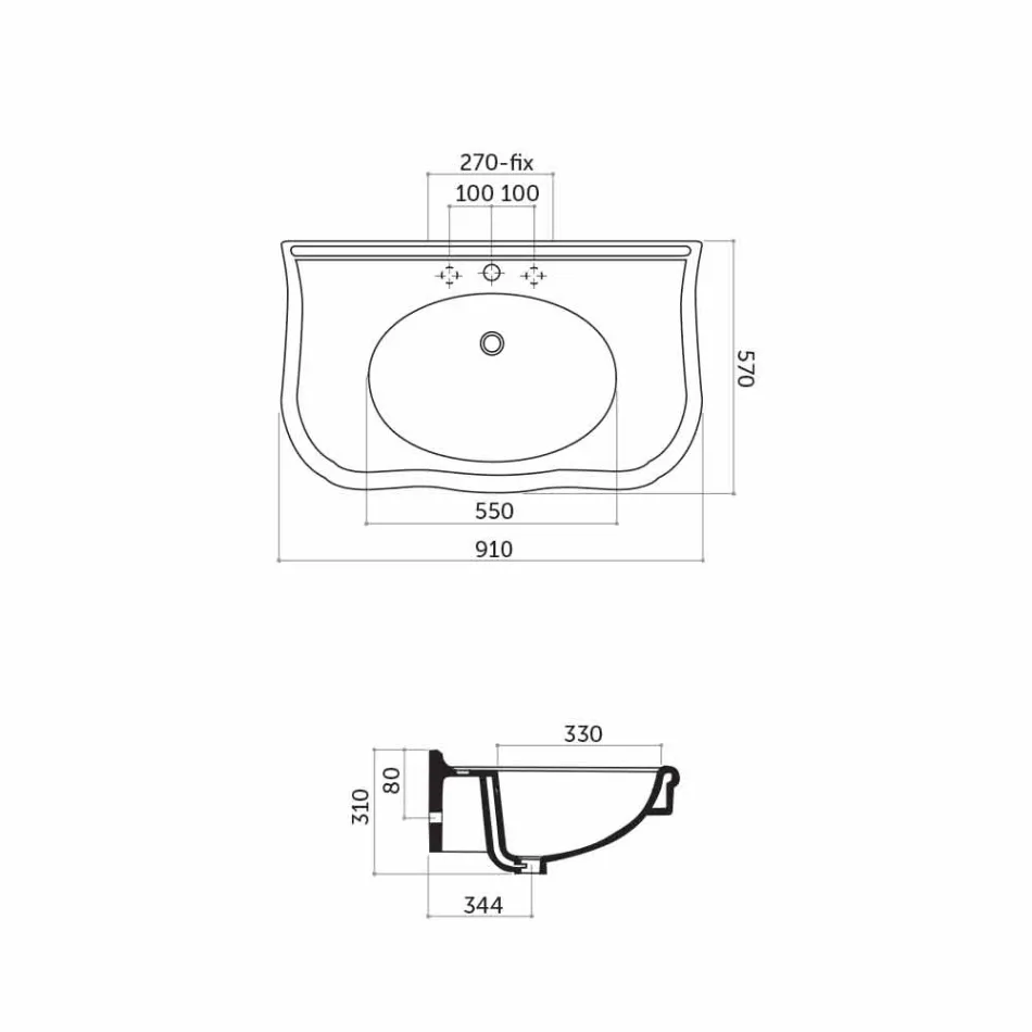 Chiuveta de perete modernă, cu sau fără picioare, L90 cm în ceramică Avise Viadurini