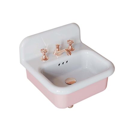 Lavoar suspendat pentru baie din ceramica alba si roz bombon - Manila Viadurini
