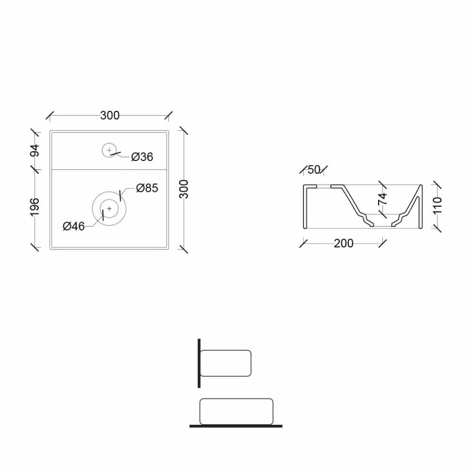 Pătrat sau dreptunghiular Lavabo ceramic de design modern fabricat în Italia - Act Viadurini