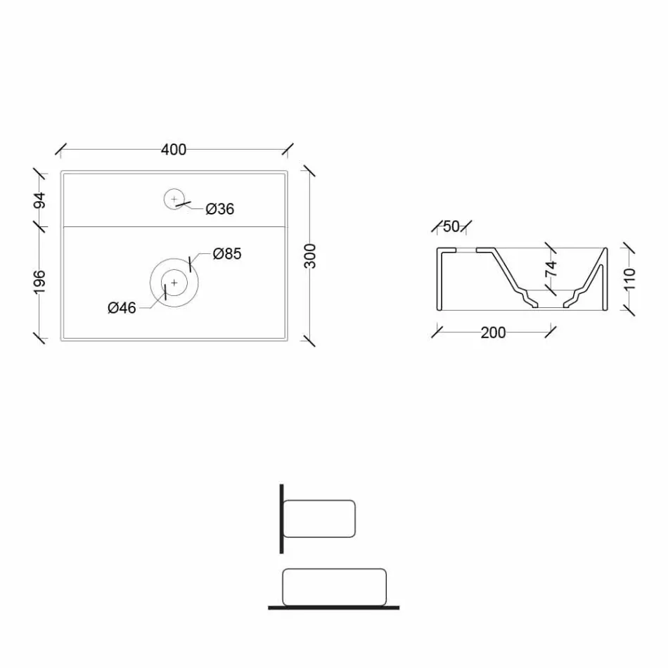 Pătrat sau dreptunghiular Lavabo ceramic de design modern fabricat în Italia - Act Viadurini