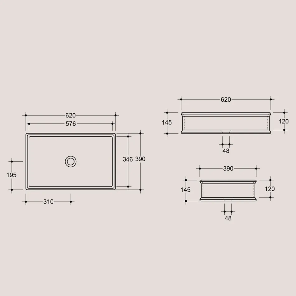 Lavoar dreptunghiular pe blat din ceramică lustruită Made in Italy - Debora Viadurini