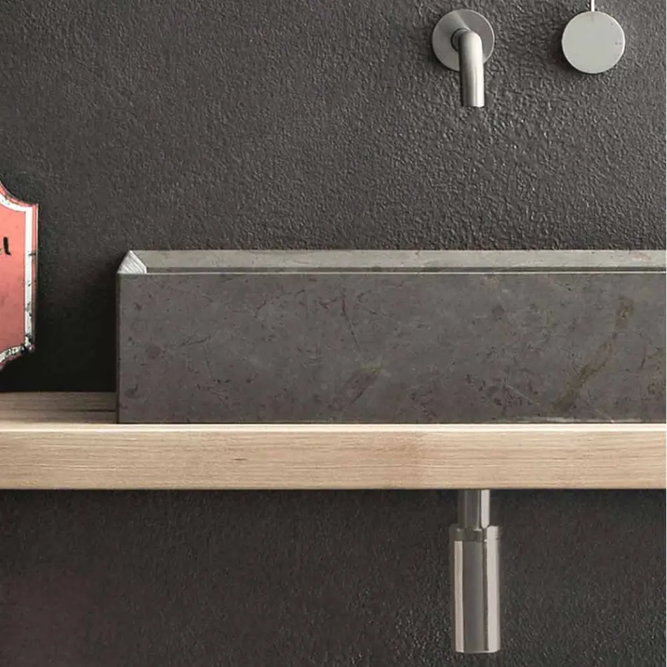 Lavoar dreptunghiular și modern pe blat în piatră de design - Farartlav3 Viadurini