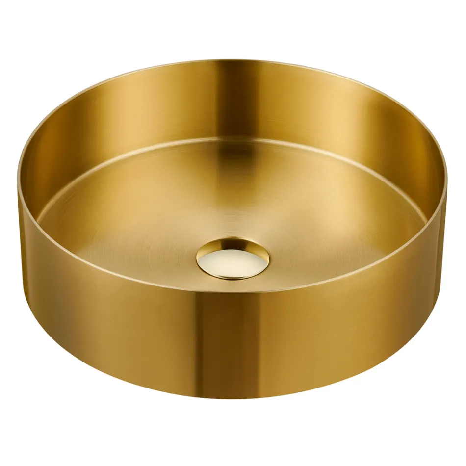 Lavoar rotund pe blat din otel inoxidabil in diferite finisaje - Fiordaliso Viadurini