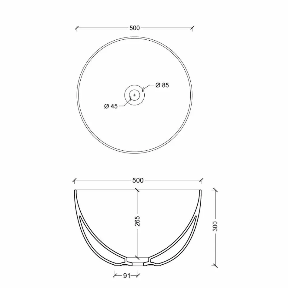 chiuvetă rotundă în alb ceramică sau colorat stele Round50 Viadurini