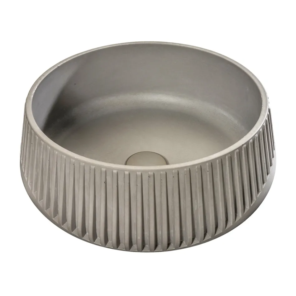 Lavoar rotund pe blat din ciment si rasina - Ibisco Viadurini