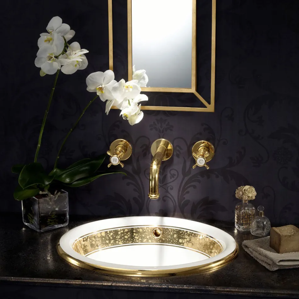 Lavoar semi-încastrat din Fire Clay cu bandă în diferite finisaje - Botticino Viadurini