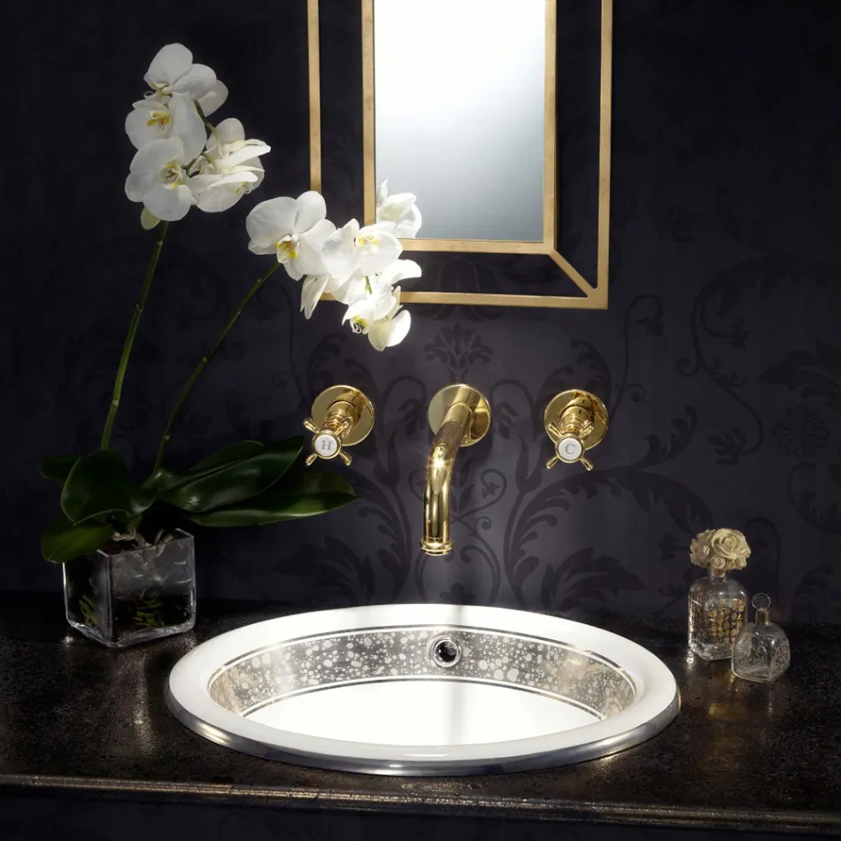 Lavoar semi-încastrat din Fire Clay cu bandă în diferite finisaje - Botticino Viadurini