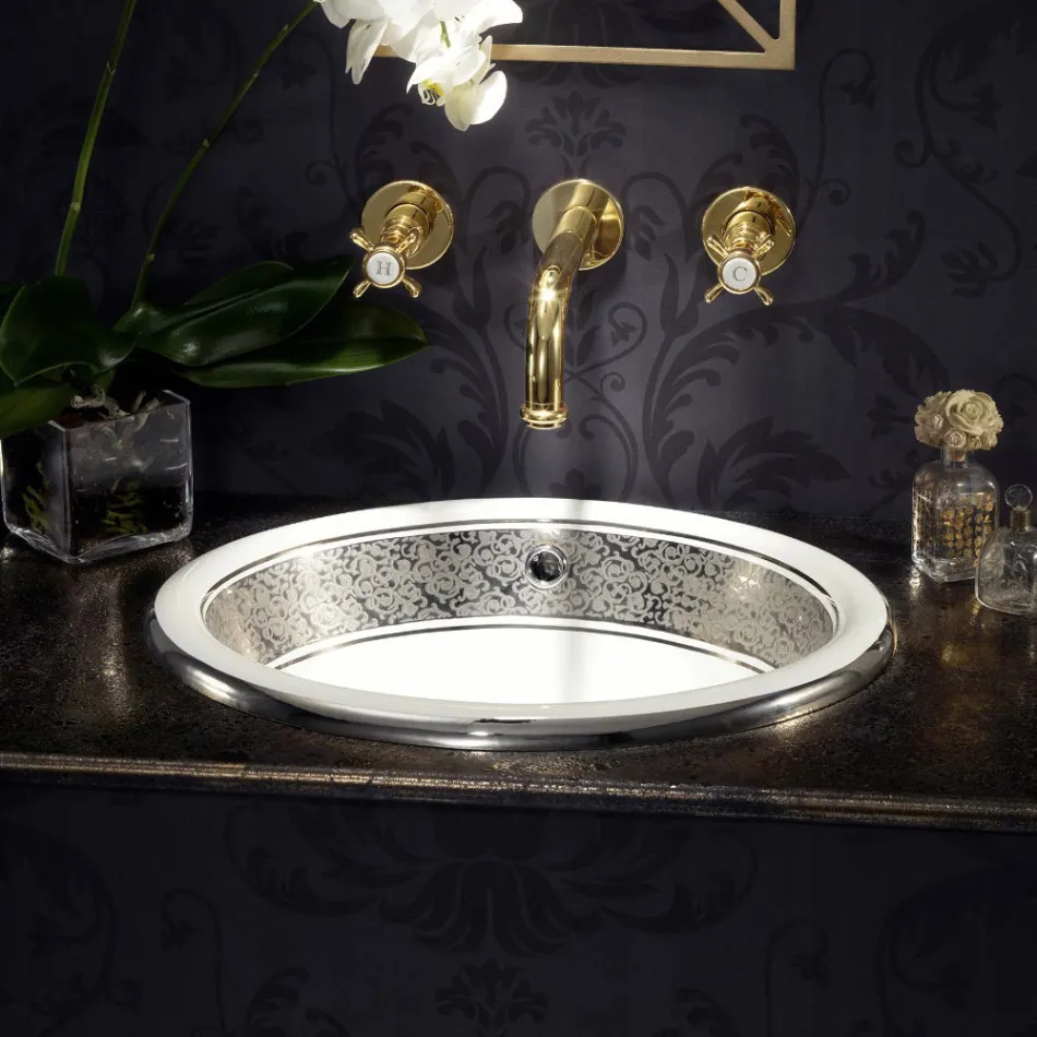 Lavoar semi-încastrat din Fire Clay cu bandă în diferite finisaje - Botticino Viadurini