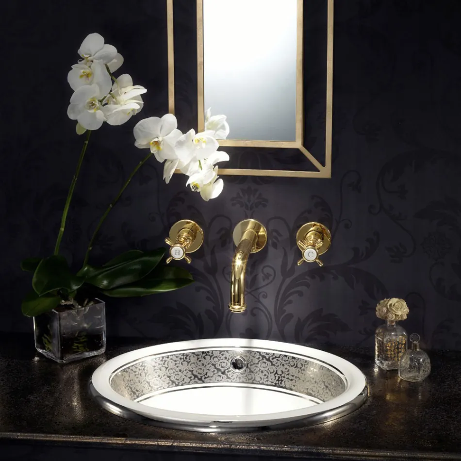 Lavoar semi-încastrat din Fire Clay cu bandă în diferite finisaje - Botticino Viadurini