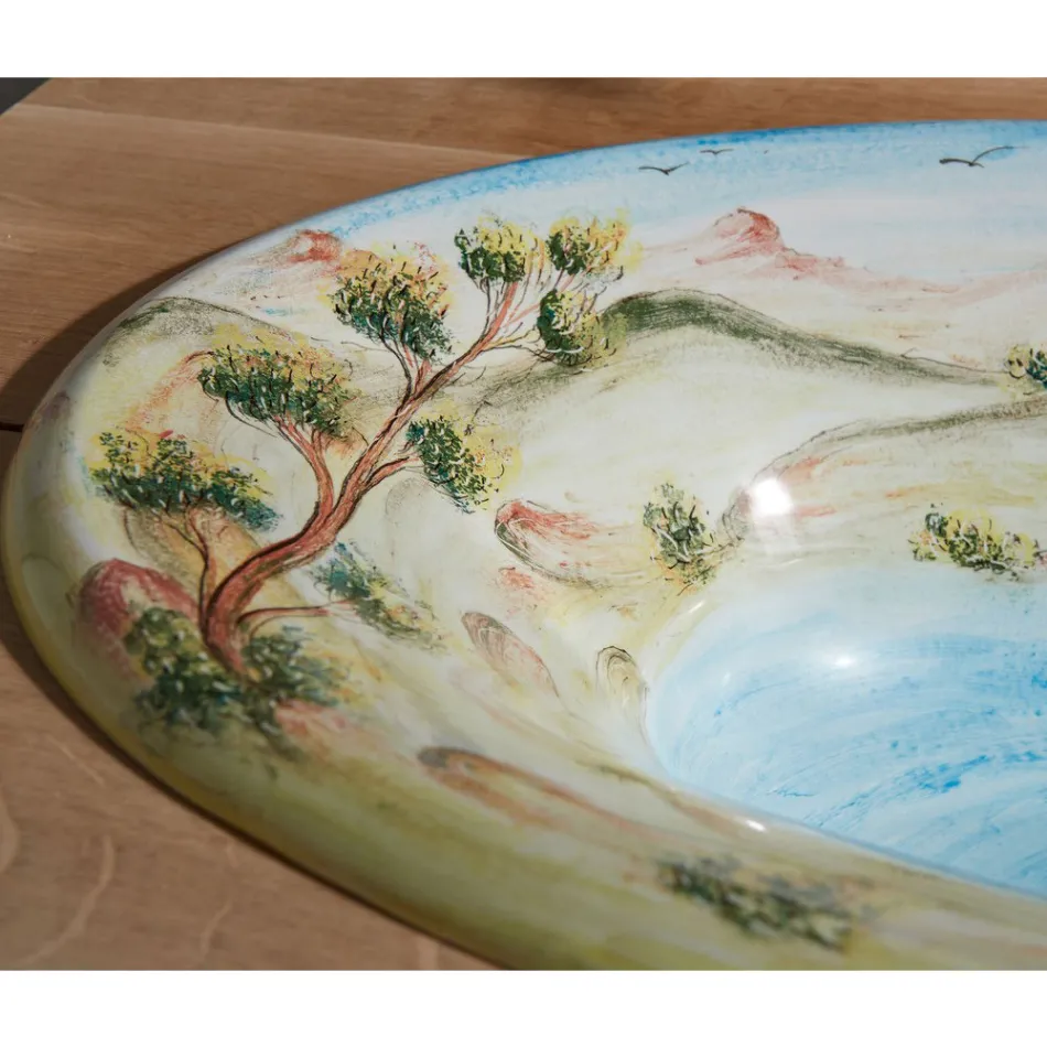 Lavoar semi-încastrat din Fire Clay cu Peisaj de Deruta Made in Italy - Principe Viadurini