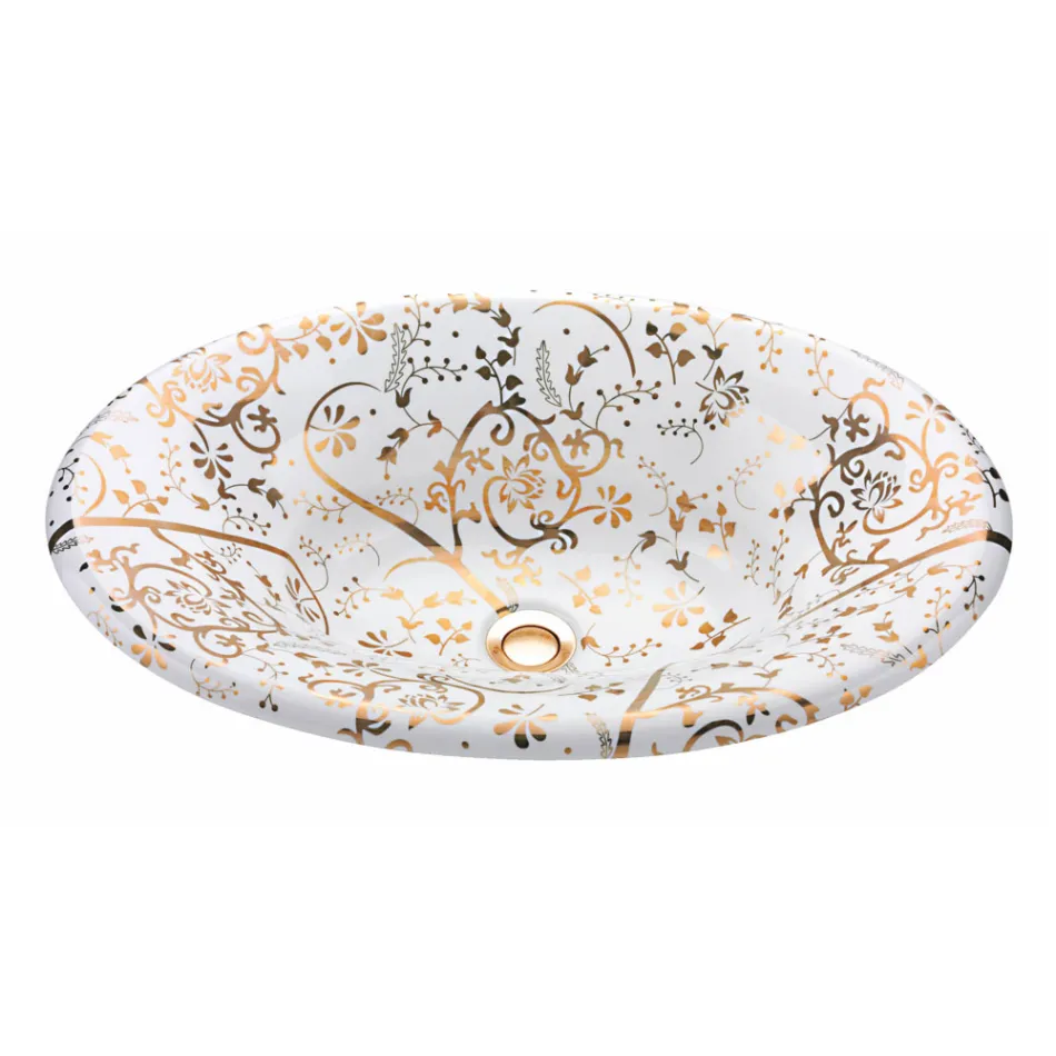 Lavoar semi-încastrat din Fire Clay cu Spirală Aurie Made in Italy - Principe Viadurini