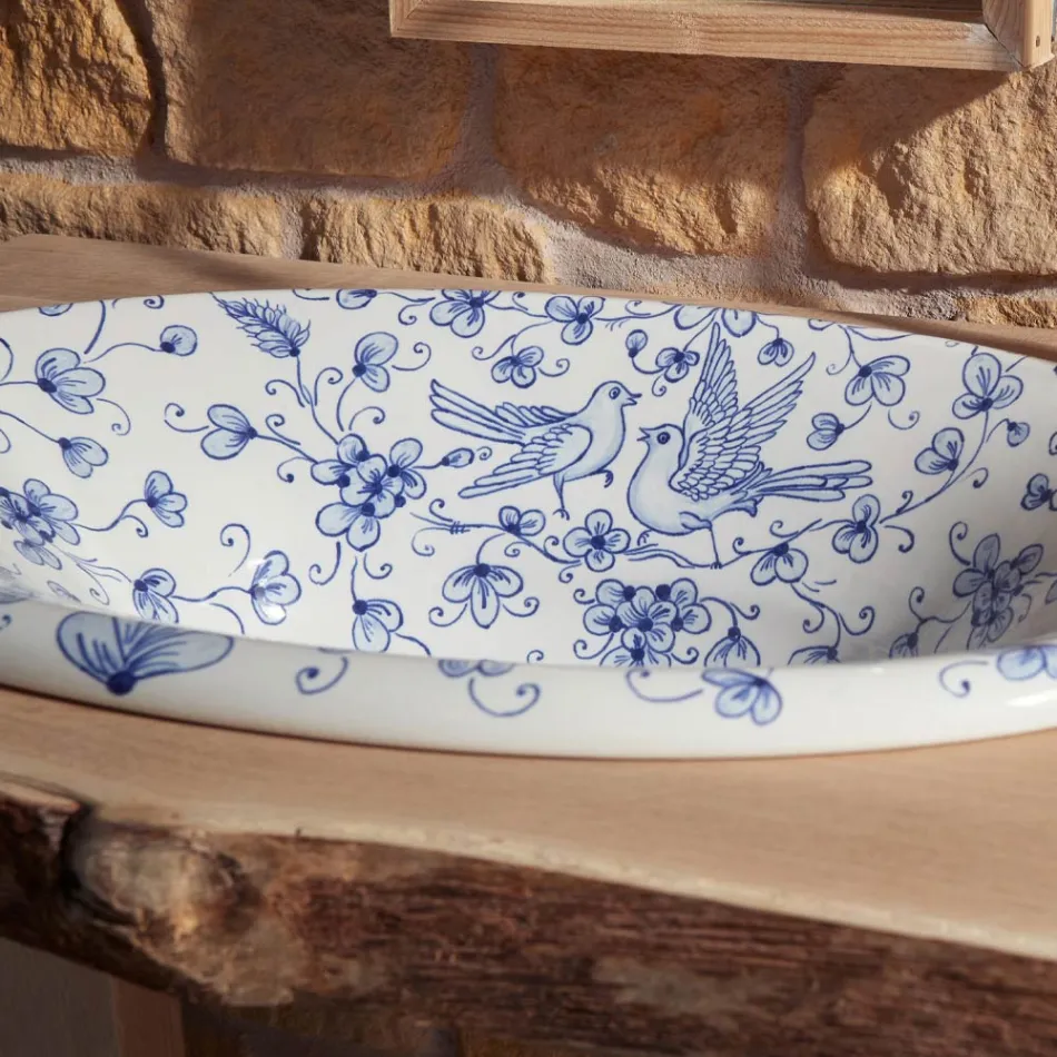 Lavoar semi-încastrat din argilă de foc pictată manual Made in Italy - Principe Viadurini