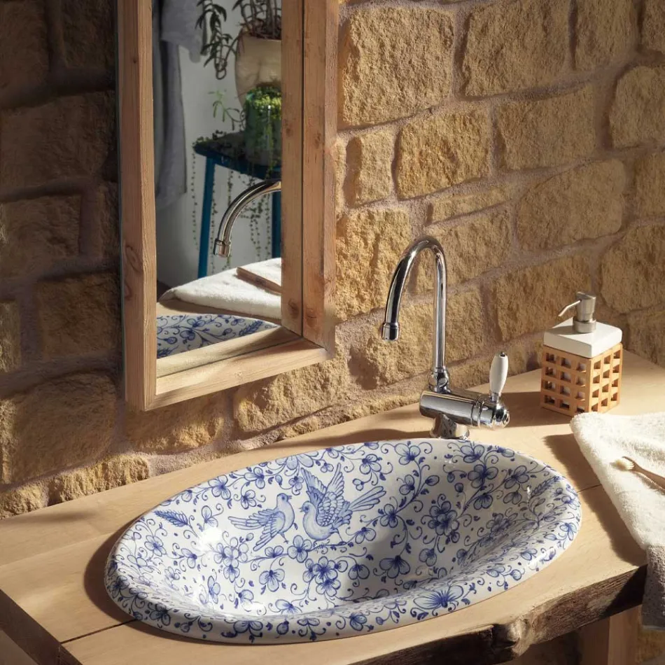 Lavoar semi-încastrat din argilă de foc pictată manual Made in Italy - Principe Viadurini