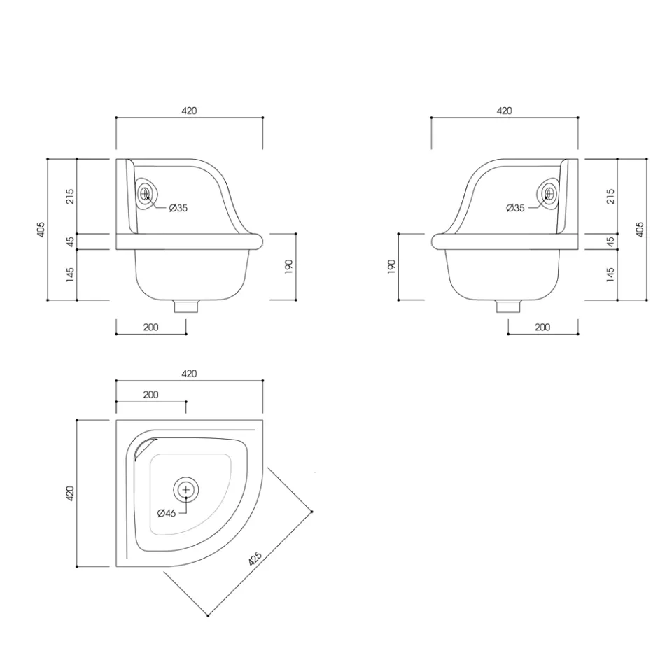 Lavoar suspendat de perete unghiular din ceramică colorată vintage de 42 cm - Angelino Viadurini