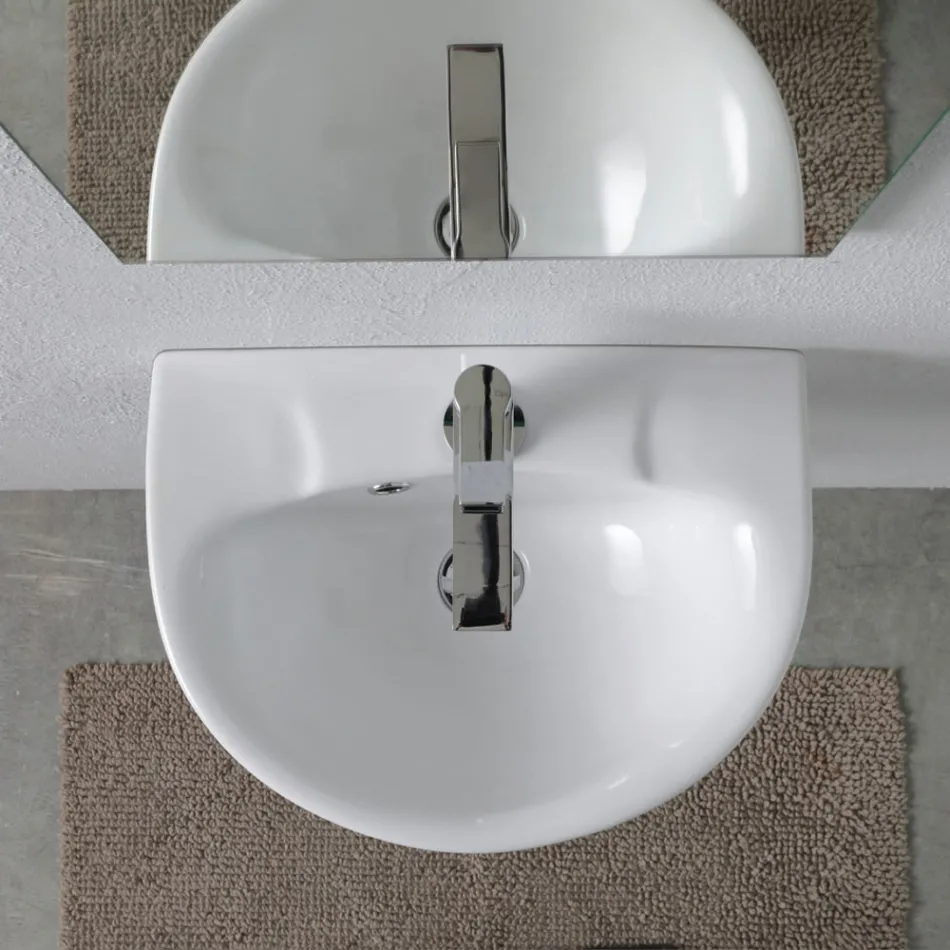 Chiuvetă ceramică albă suspendată, cu un design modern și elegant - Silica Viadurini