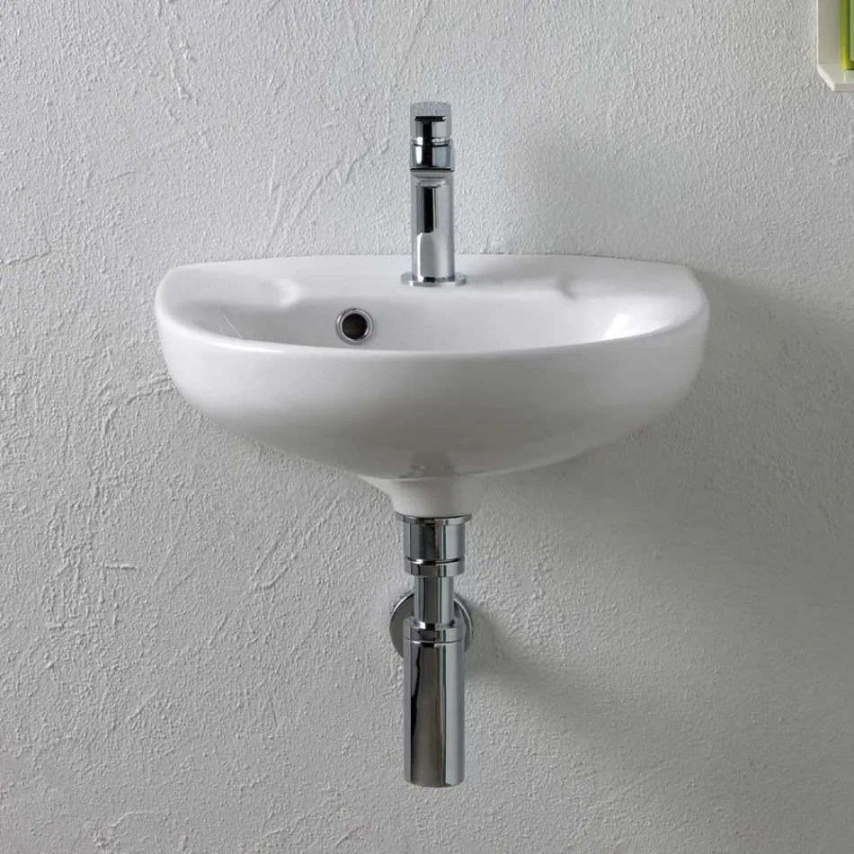Chiuvetă ceramică albă suspendată, cu un design modern și elegant - Silica Viadurini