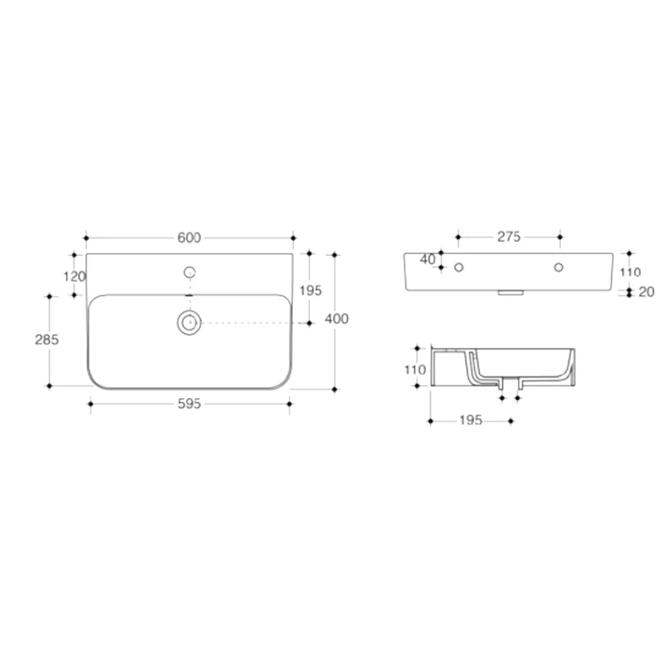 Lavoar suspendat din ceramica cu suport optional pentru prosoape Made in Italy - Graffa Viadurini