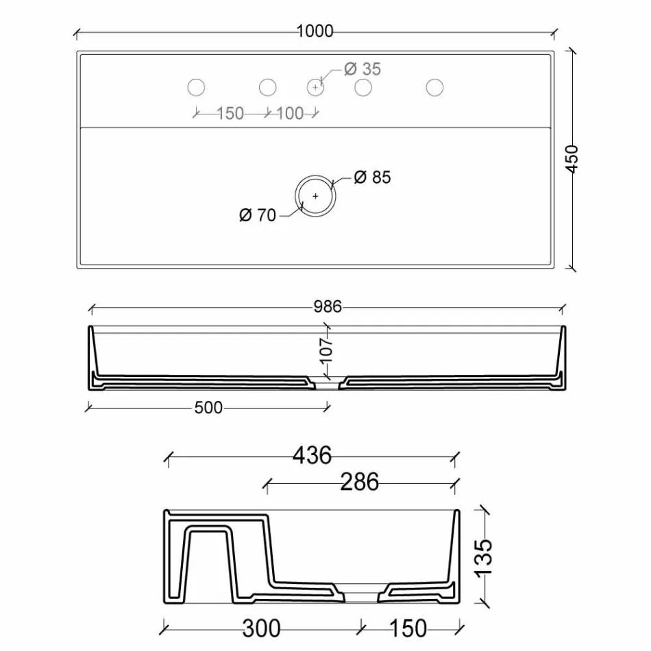 Chiuveta în design modern ceramică Sun 100x45 cm Made in Italy Viadurini