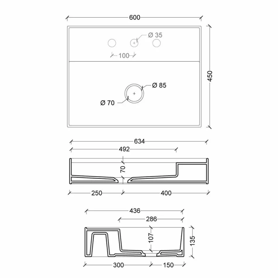Chiuvetă cu un design modern ceramica Soare 60x45 cm, made in Italy Viadurini
