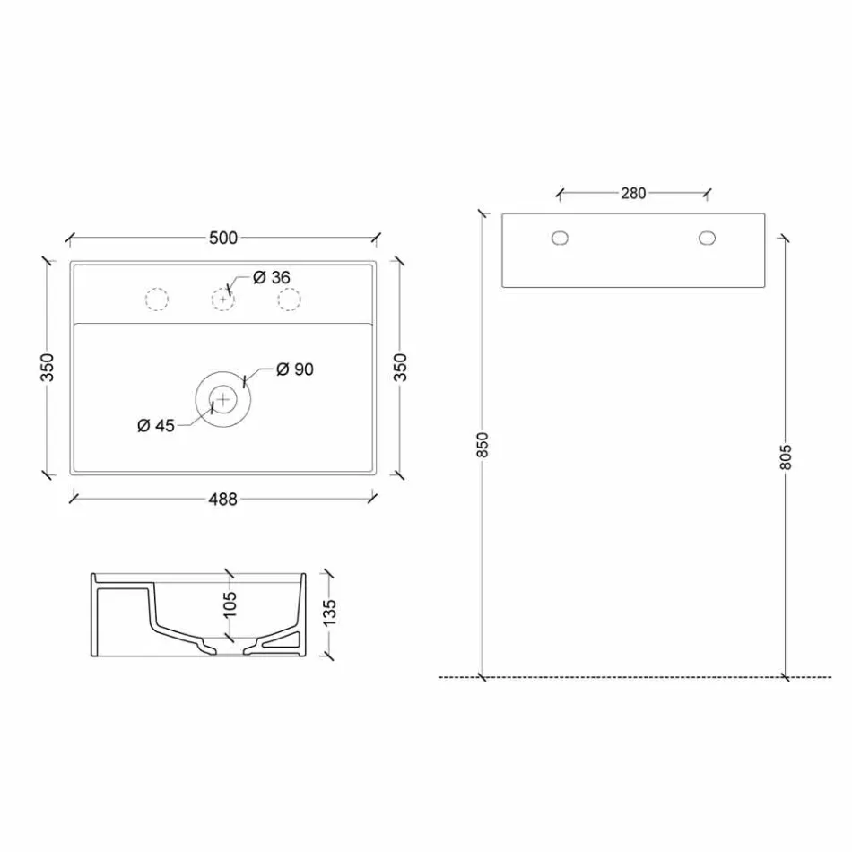 Chiuveta în Soare 50x35 cm ceramice culori, diferite disponibile Viadurini