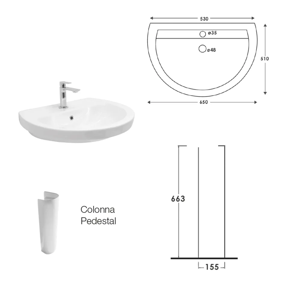 Chiuvetă cu piedestal din ceramică albă cu un design modern și elegant - Silica Viadurini