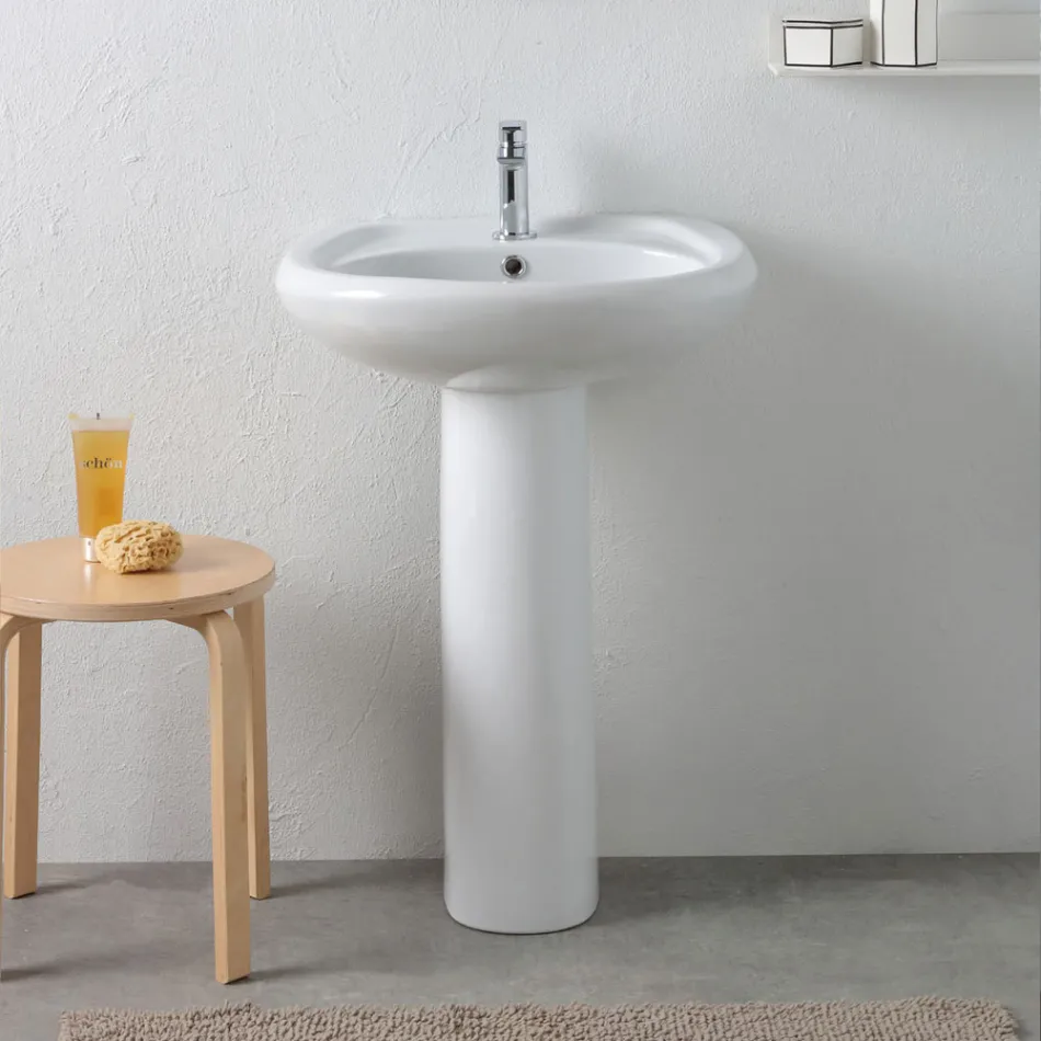 Chiuvetă cu piedestal din ceramică albă cu un design modern și elegant - Silica Viadurini
